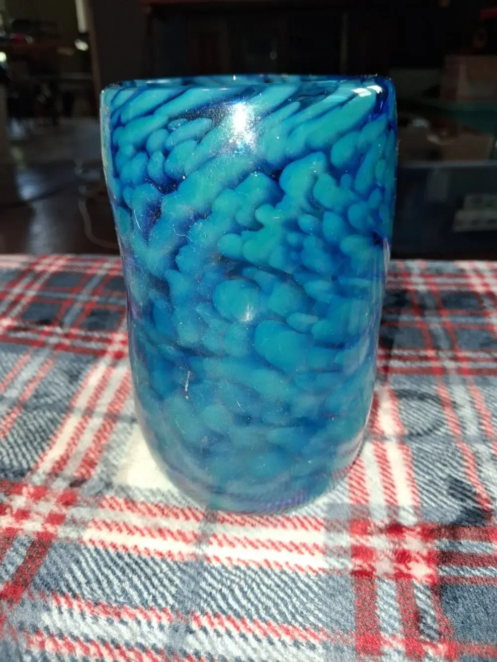 Vintage Blue Teal Art Glass Confetti Vase Handblown 6